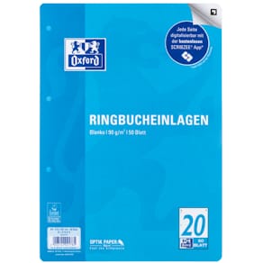 Ringbucheinlage Oxford L20 A4, 50 Blatt, blanko, 90 g/m², 4-fach