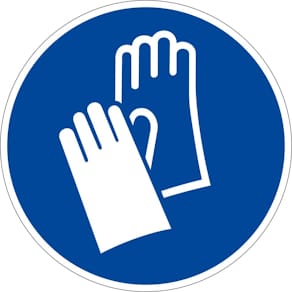 Schild MOEDEL Handschutz benutzen, ISO 7010, Folie selbstklebend,
