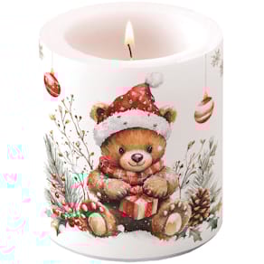 Weihnachtskerze AMBIENTE Teddys Geschenk, 10 cm