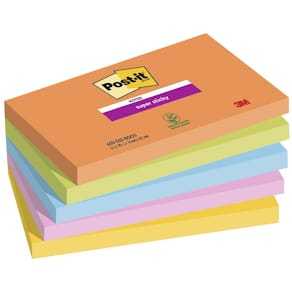 Notes Post-it Super Sticky, ass. farver 127 x 76 mm, 5 stk