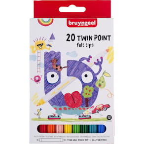Viltstiften Bruynzeel Kids Twin Point, set van 20 stuks, assorti