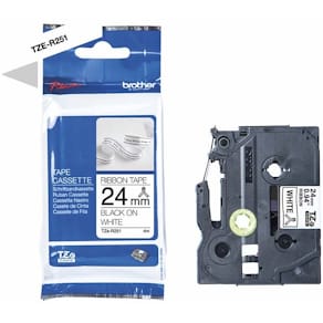 Labeltape Brother 24 mm sort på hvid, 4 m, 5 ruller