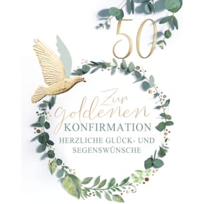 Glückwunschkarte Noname Goldene Konfirmation, weiß/bunt, mit Ums.