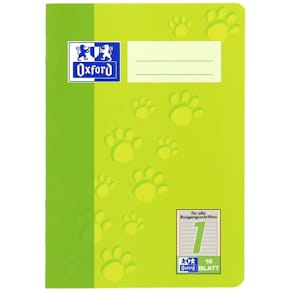 Schulheft Oxford, A5, 16 Blatt, Lineatur 1, grün, mit Wolle und „