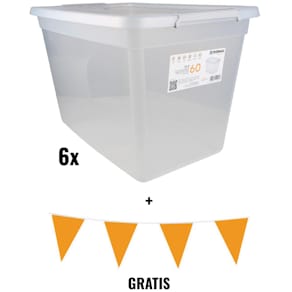 Opbergdoos DONAU Home, 6 x 60 l transparant + gratis vlaggenlijn