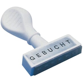 Textstempel WEDO, GEBUCHT, Kunststoff, weiß