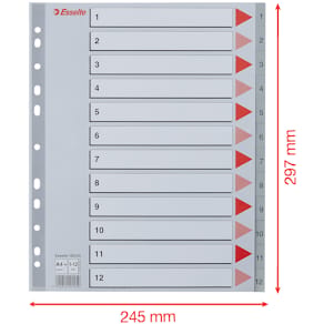 Register Esselte A4 210x297 mm grå, 10 sæt