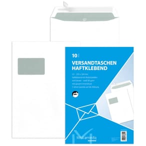 Versandtasche MAILMEDIA C4, haftklebend, Fenster, 90g, weiß, 10er