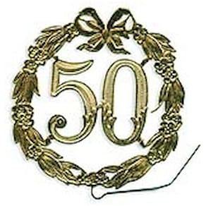 Jubiläumszahl DEMMLER, 50, gold, Ø13 cm, mit Draht