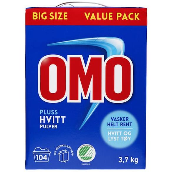 Tøyvask OMO Pluss Hvitt 3,7kg.