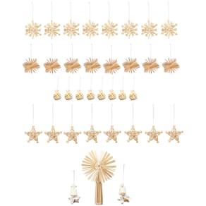 Baumbehang Strohsterne, 35 Stück, weiß-natur, sortiert