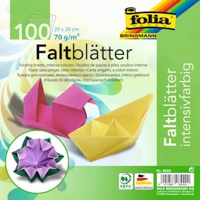 Faltblätter Folia, 20x20 cm, 10 Farben sortiert, 70 g/m², 100 Bl.