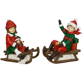 Weihnachtsfigur Noname, Mädchen & Junge auf Schlitten, 2-fach, ro