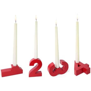 Kerzenhalter Noname 1-2-3-4, Holz, rot, 4-teiliges Set