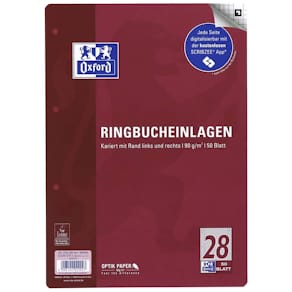 Ringbucheinlage Oxford L28, A4, 50 Blatt, kariert, weiß, 90g/m², 