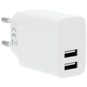 Laddare 220V 2xUSB-A 3,4A vit