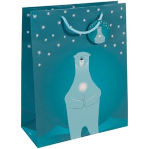Geschenktasche Sigel Polar bear with candle, petrolblau