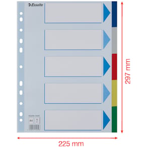 Faneblade PP A4 5-delt farvede faner