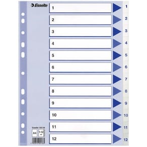 Register Esselte PP A4 1-12 hvid, forstærket hulkant