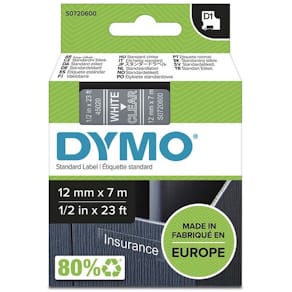 Etiketbånd DYMO D1 hvid på transparent, 5 ruller