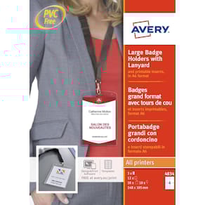 Badge Avery groot, lanyard zwart, inclusief inserts, doos van 10