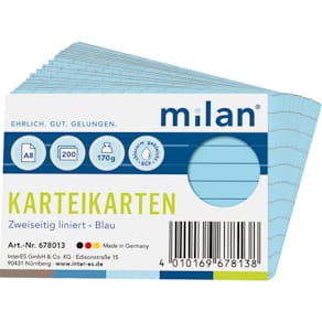 Karteikarte Milan, A8, liniert, blau, 200 Stück