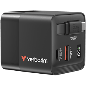 VERBATIM GaN Charger 65W 2 Port retr cable US/EU/UK ADP