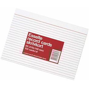 Kartotekskort Esselte A6 linjeret, hvid 105x148 mm