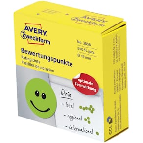Etikett AVERY smiley 19mm grön 250/fp