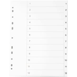Register vit kartong A4 1-12
