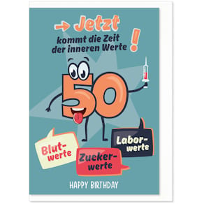 Geburtstagskarte KOMMA³ Humorkarte, Geburtstag, Zahl 50