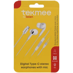 Kopfhörer TEKMEE Stereo USB-C In-Ear, weiß, mit Kabel