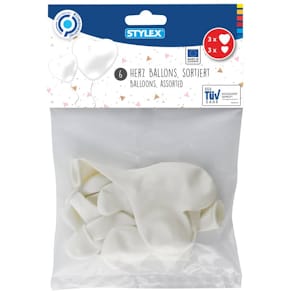 Luftballon STYLEX Herz, weiß, 6 Stück, 15/30 cm