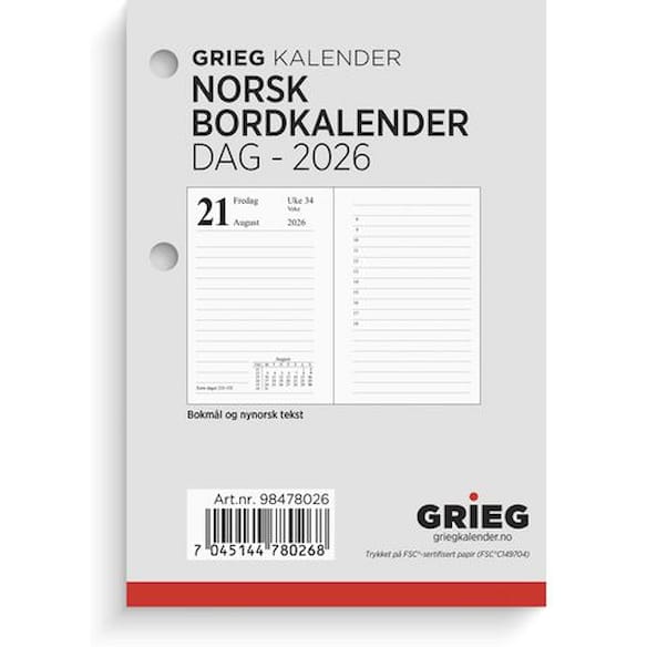 Bordkalender GRIEG 2026 Norsk