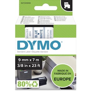 Tape Dymo D1, 9 mm, blauw op wit