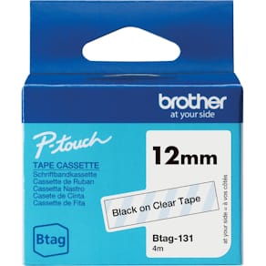 Schriftband Brother Btag, 12 mm, schwarz auf transparent