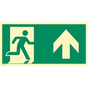 Schild MOEDEL Notausgang rechts, Pfeil oben, Kunststoff, 400 x  ̶