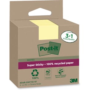 Memoblok Post-it Super Sticky Notes Recycled, 70 vel, ft 76 x 76 