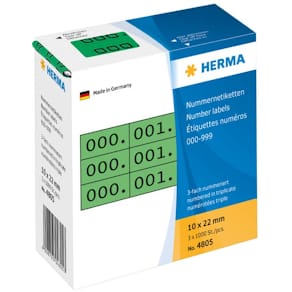 Nummernetiketten HERMA 0-999, dreifach, grün/schwarz, 1000 Stück