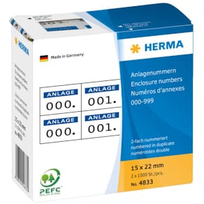 Anlagenummern-Etiketten HERMA, d'blau, 2-fach, 15 x 22 mm, weiß, 