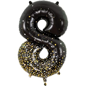 Folienballon OAK TREE Sparkling Fizz, Zahl 8, Black & Gold, 86 cm