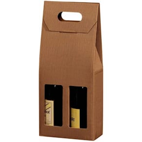 Gaveæske til vin 2 flasker m. håndtag, brun kraft, 20 stk