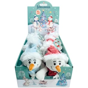 Plüschfigur TRÖTSCH Schneemann, rot & türkis