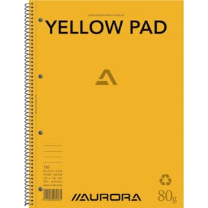 Collegeblok Aurora Yellow Pad, A4, 160 bladzijden, gelijnd, geel