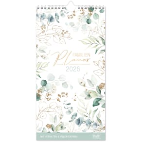 Familienplaner HÄFFT Blattgold 2026, 16,5 x 32 cm, 4 Spalten