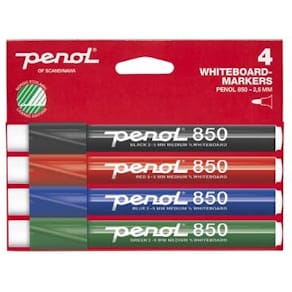 Whiteboardmarker Penol 850 skrå spids 2–5 mm, assorteret, 4 stk
