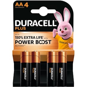 Batterij Duracell Plus 100%, AA, blister van 4 stuks