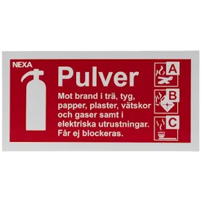 Skylt NEXA brandsläckare pulver 10x20cm