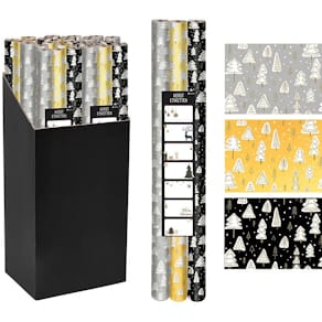 Geschenkpapier Kerst, 70 cm x 2 m, zwart/goud/zilver, set van 3