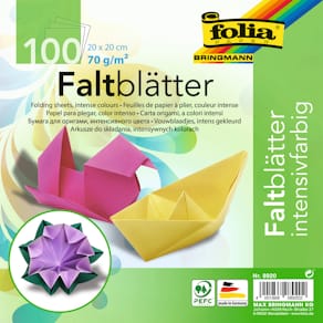 Faltblätter Folia, 20x20 cm, 10 Farben sortiert, 70 g/m², 100 Bl.